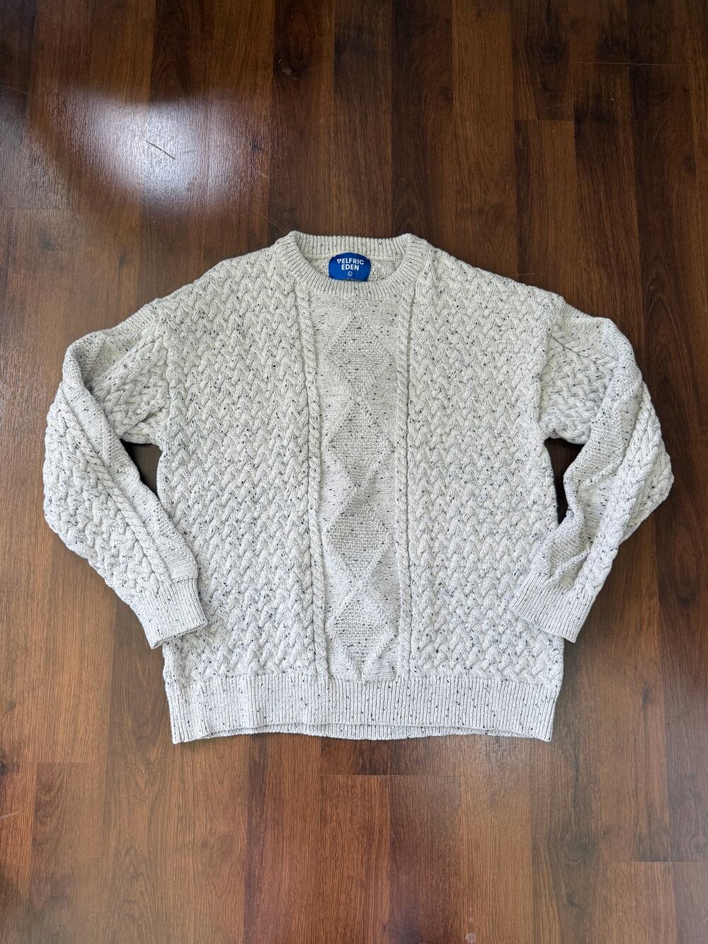 Aelfric Eden Cable Knit Chunky Sweater Gray Sz L Casual Fisherman Comfort